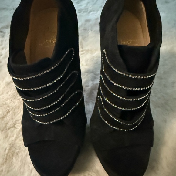 Christian Louboutin Shoes - Christian Louboutin Black Heeled Boots with Rhinestone Accents
